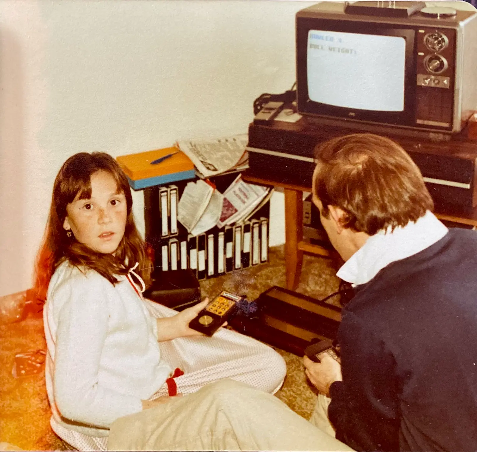 Young Tracy Sheen playing Intellivision with her brother, early 1980s